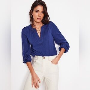 Boden Blue Long Sleeve Trim 100% Cotton Top